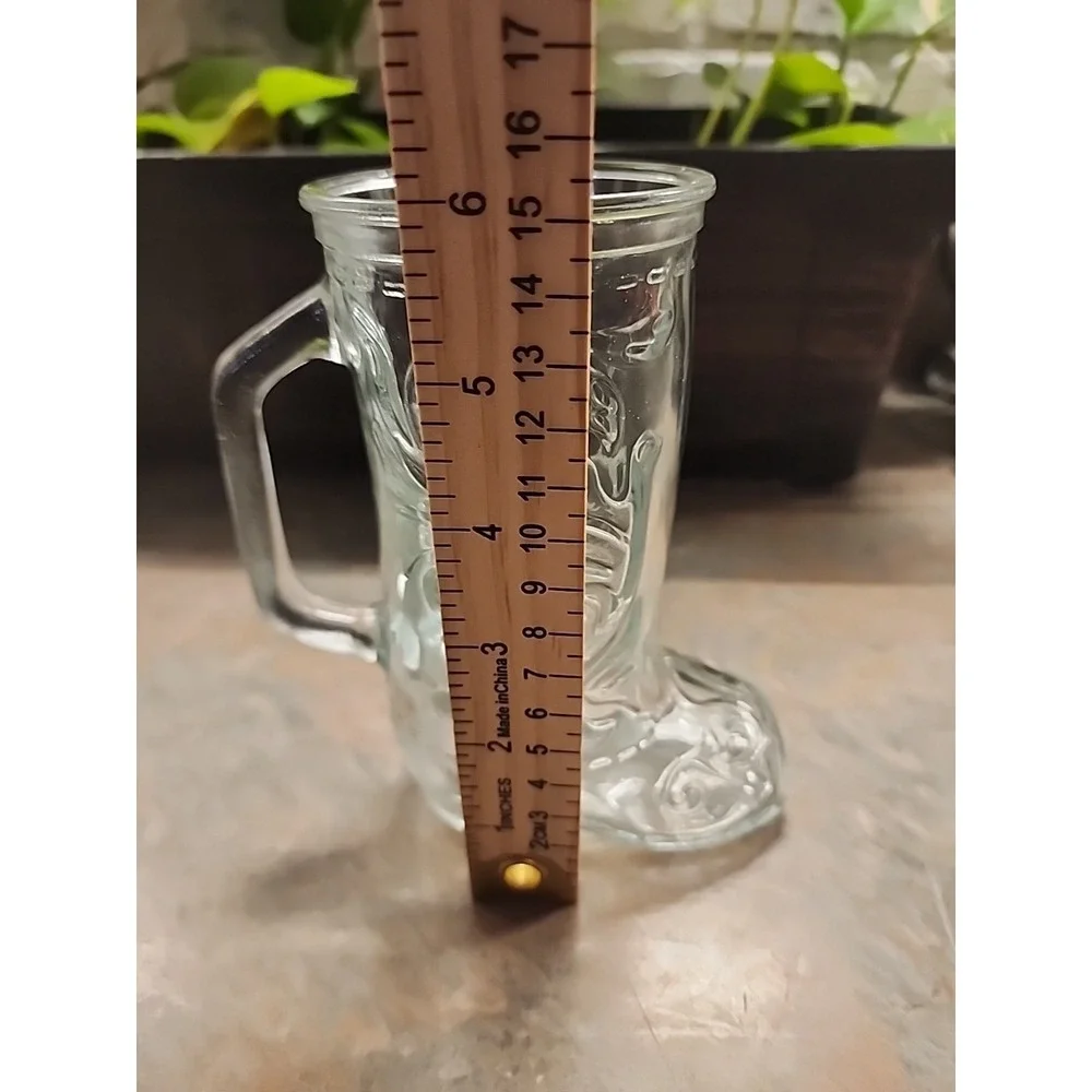 Vintage Libbey Clear Cowboy Boot Drinking Glass Mug Embossed Western Design/S28
